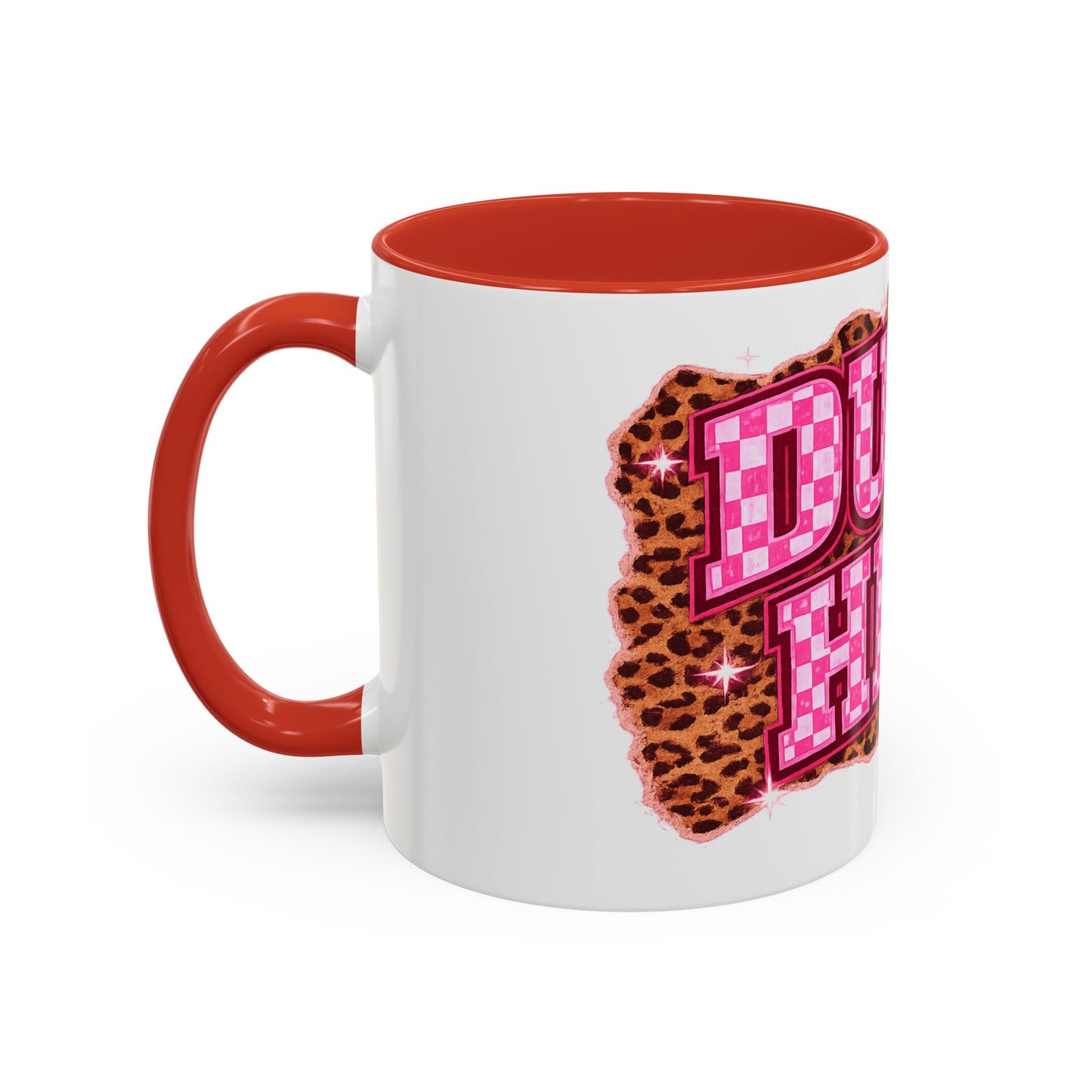 Accent Coffee Mug — "Dump Him" Pink Plaid Leopard Accent Mug (11/15 oz)