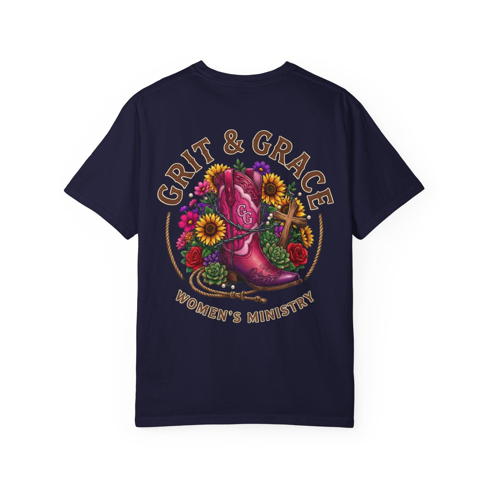 Grit & Grace Women’s Ministry T-Shirt — Floral Boot Christian Tee