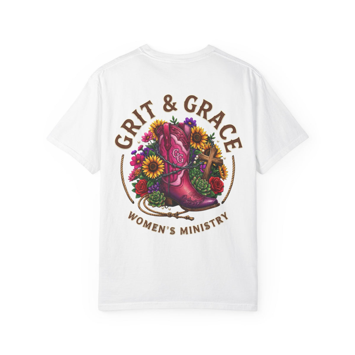 Grit & Grace Women’s Ministry T-Shirt — Floral Boot Christian Tee