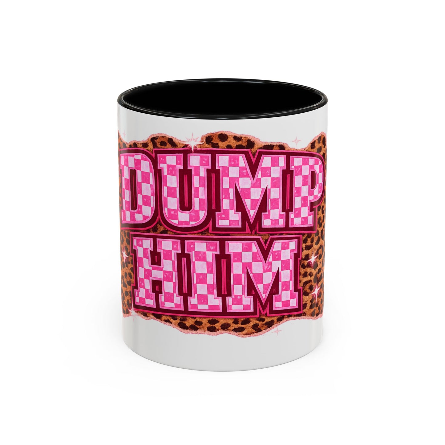 Accent Coffee Mug — "Dump Him" Pink Plaid Leopard Accent Mug (11/15 oz)