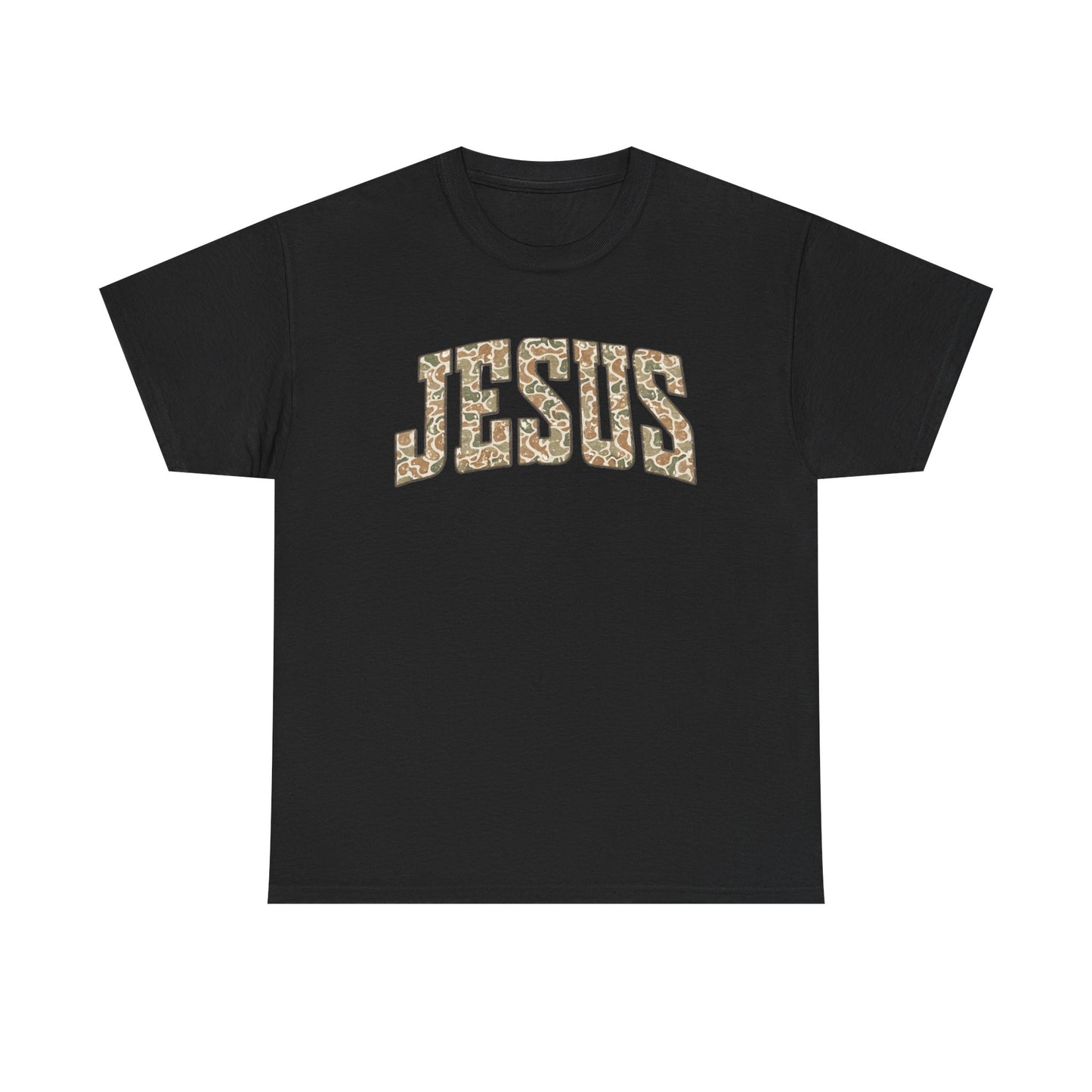 Jesus Script T‑Shirt — duck camo