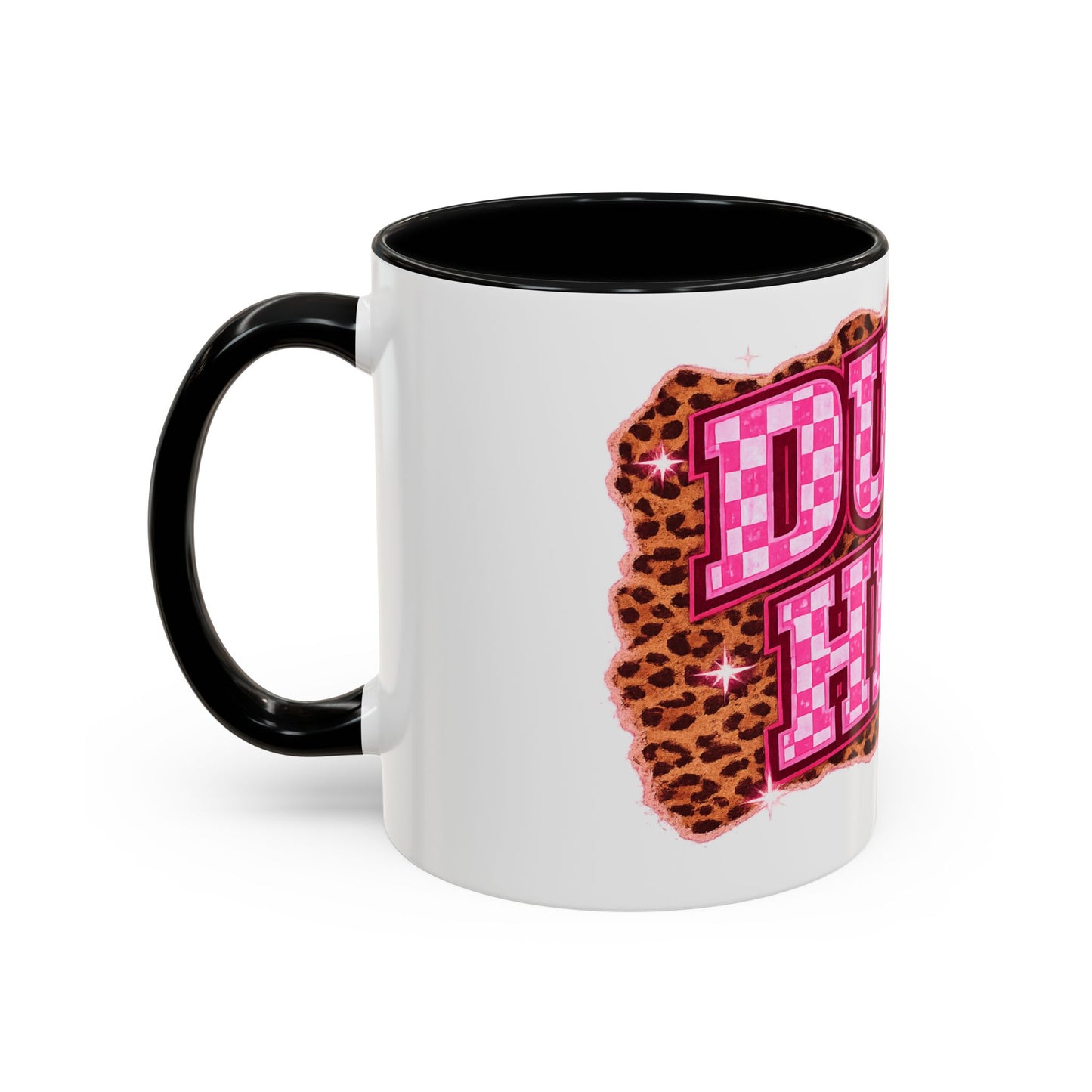 Accent Coffee Mug — "Dump Him" Pink Plaid Leopard Accent Mug (11/15 oz)