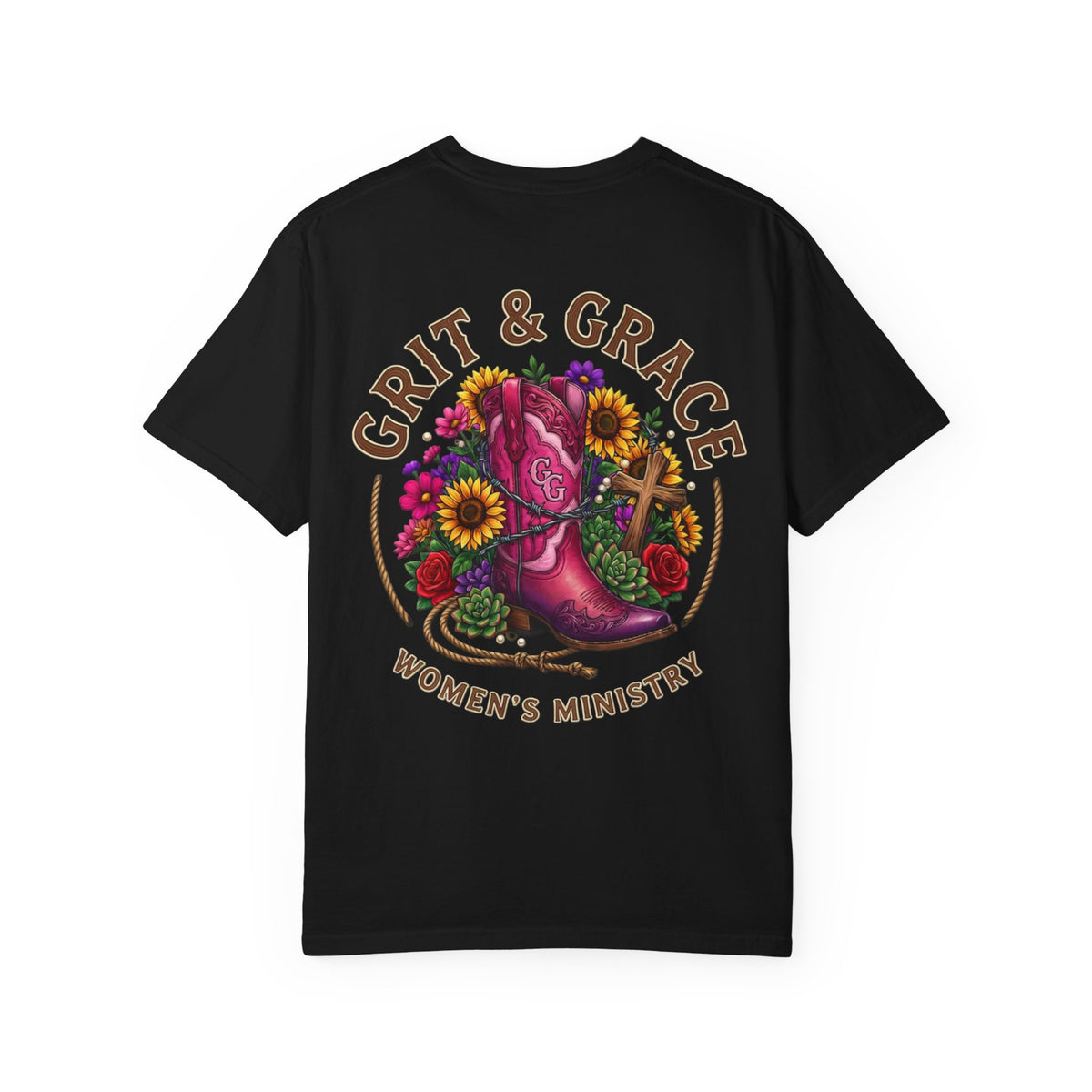 Grit & Grace Women’s Ministry T-Shirt — Floral Boot Christian Tee