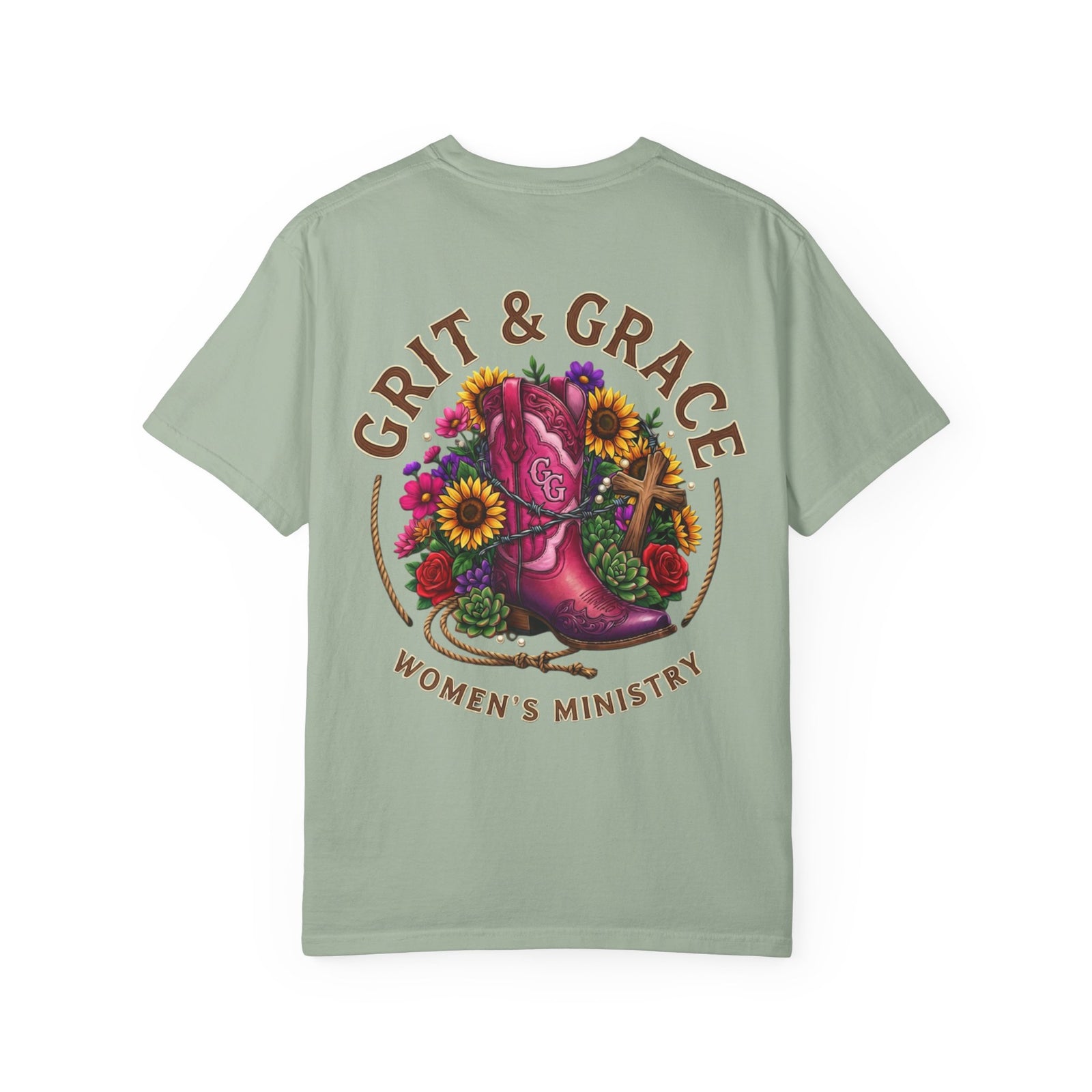 Grit & Grace Women’s Ministry T-Shirt — Floral Boot Christian Tee
