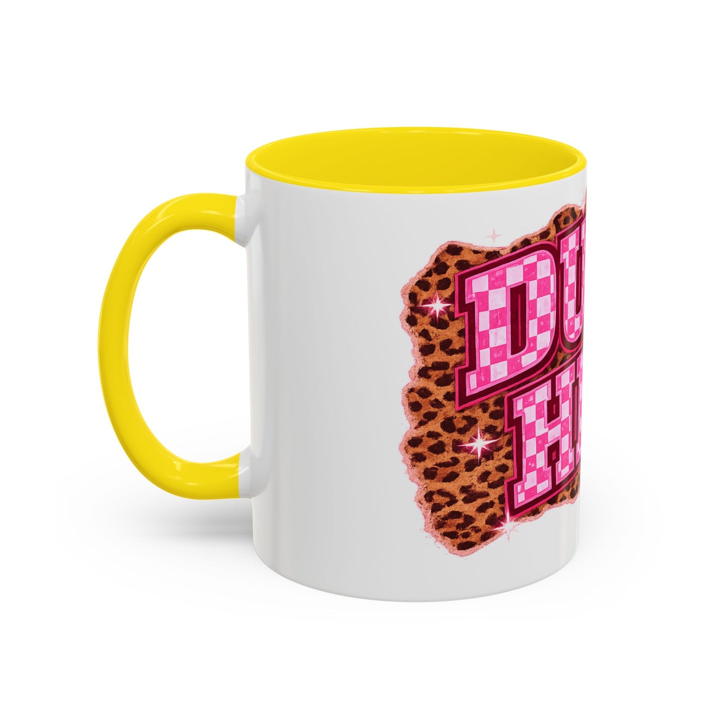 Accent Coffee Mug — "Dump Him" Pink Plaid Leopard Accent Mug (11/15 oz)