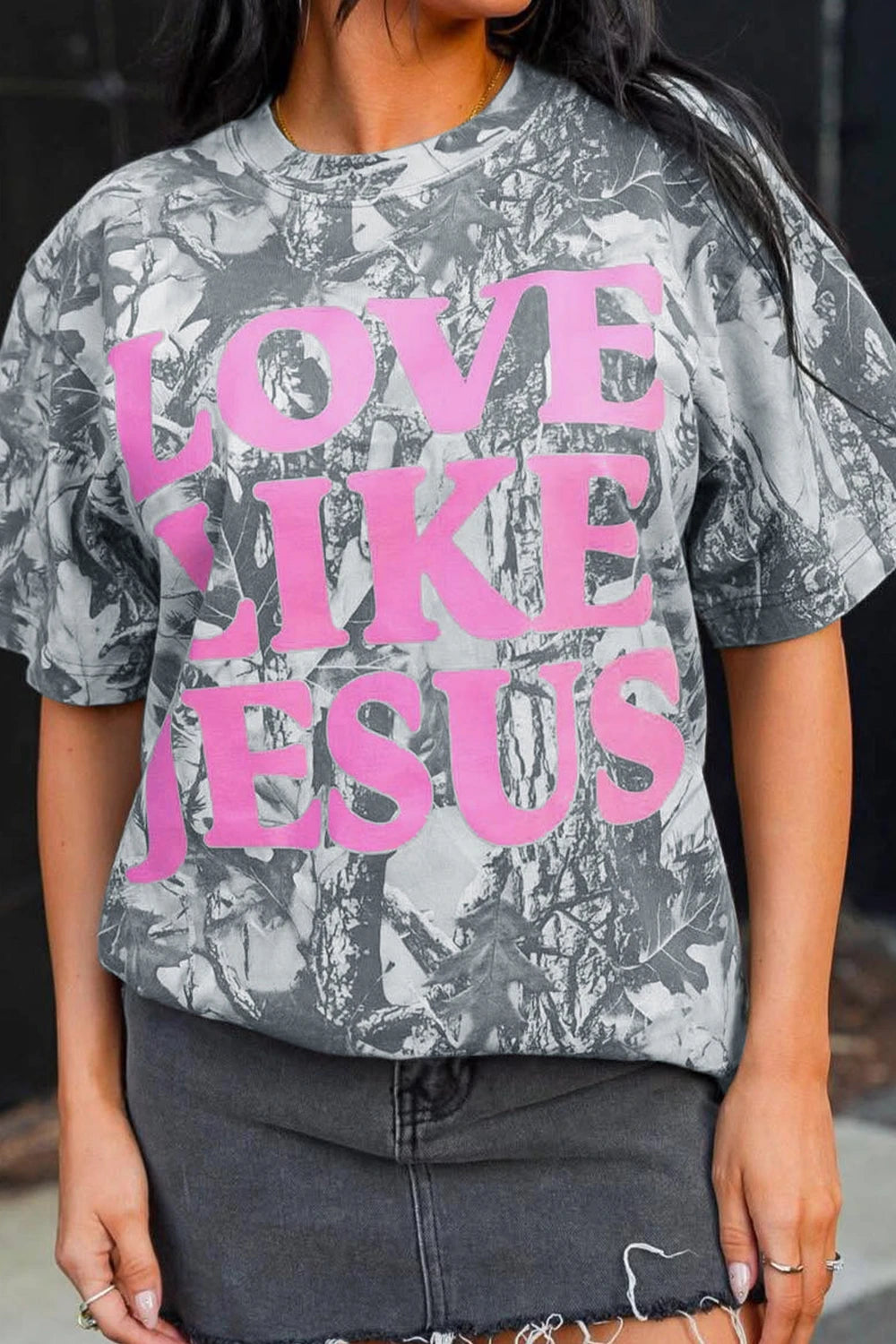 Pink Camo Graphic Casual Tee