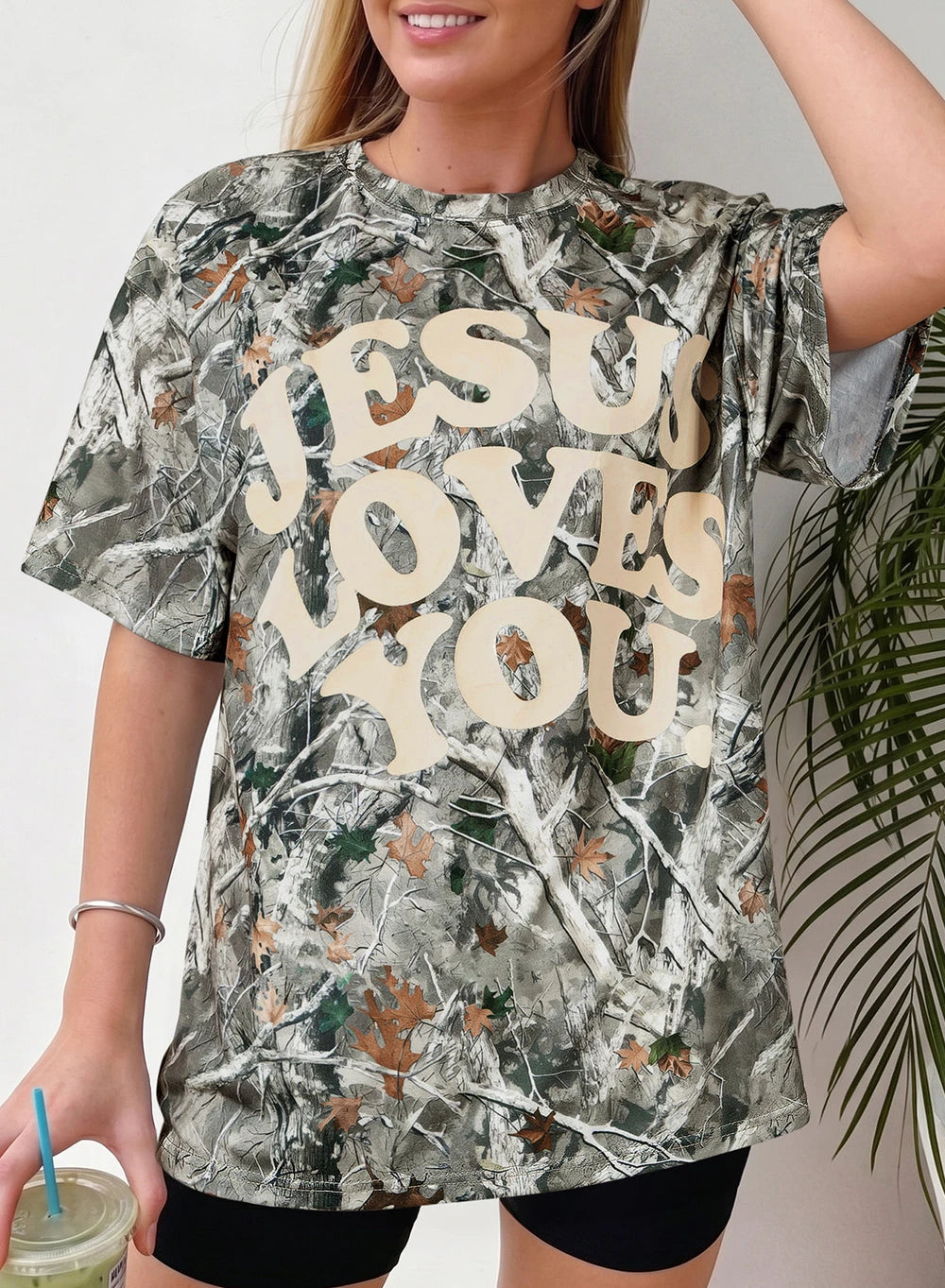 Pink Camo Graphic Casual Tee