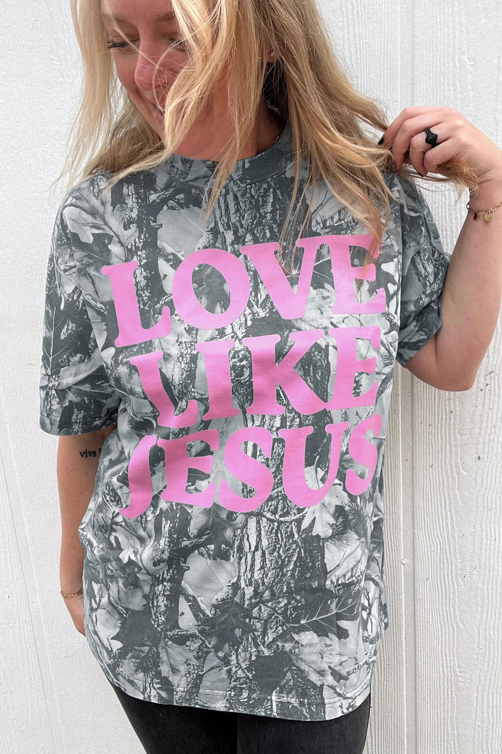 Pink Camo Graphic Casual Tee