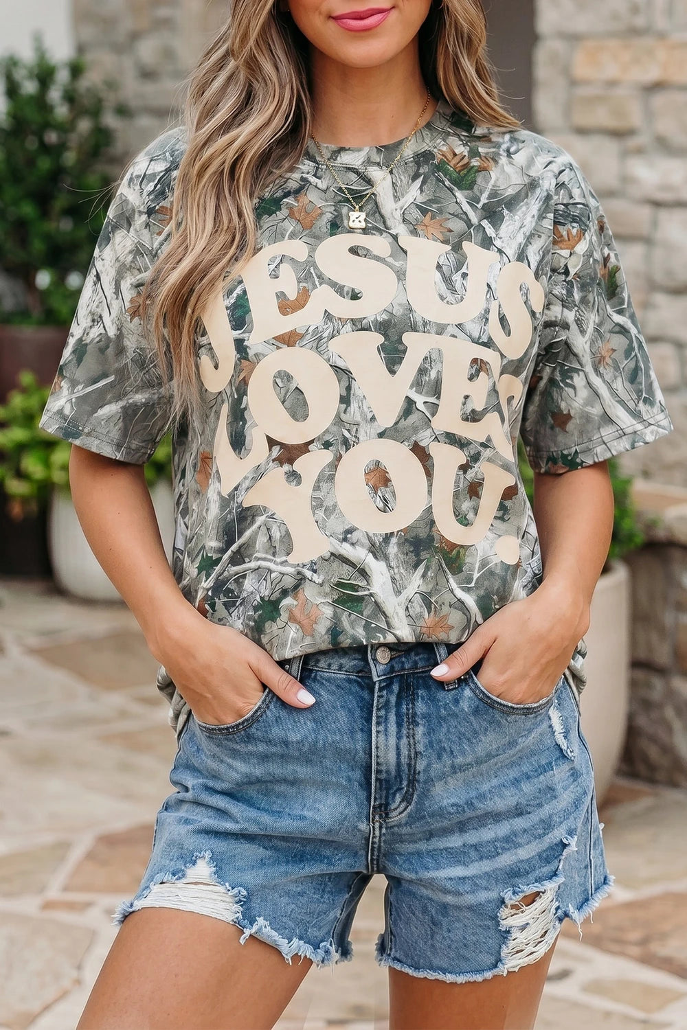 Pink Camo Graphic Casual Tee