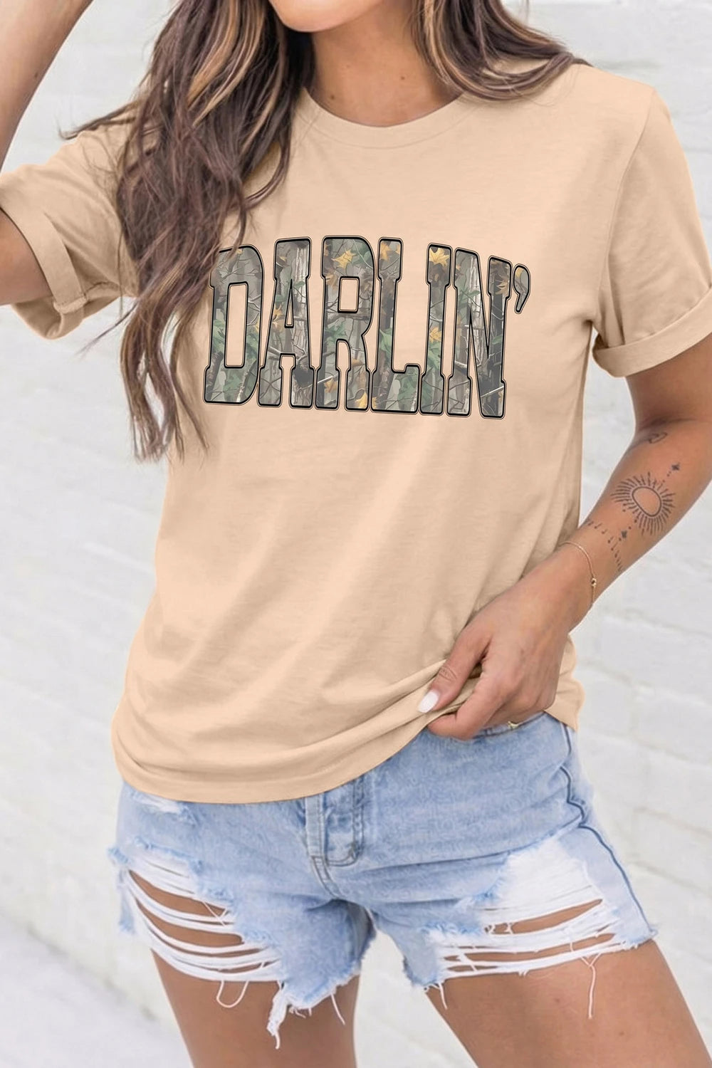 Khaki Camo Letter Print T Shirt
