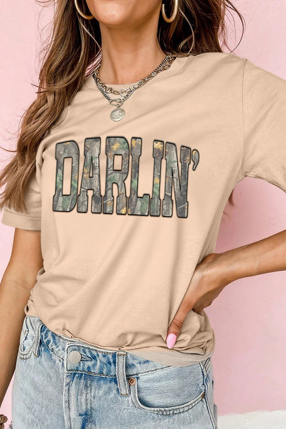 Khaki Camo Letter Print T Shirt