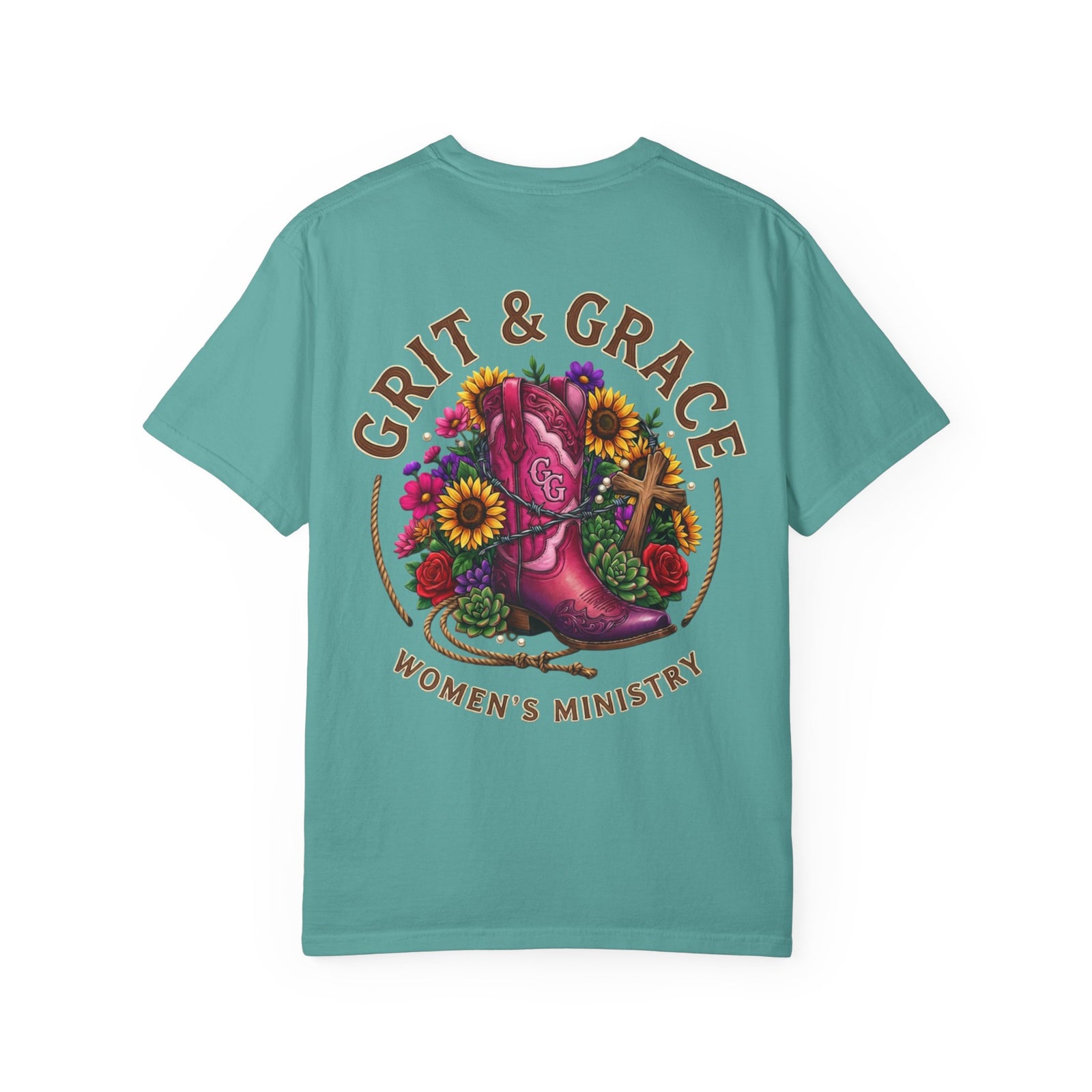 Grit & Grace Women’s Ministry T-Shirt — Floral Boot Christian Tee