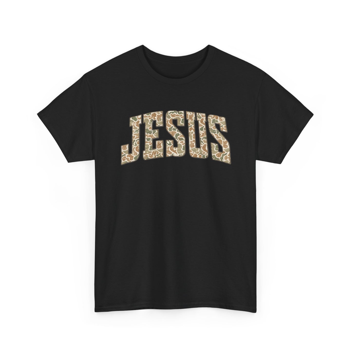 Jesus Script T‑Shirt — duck camo