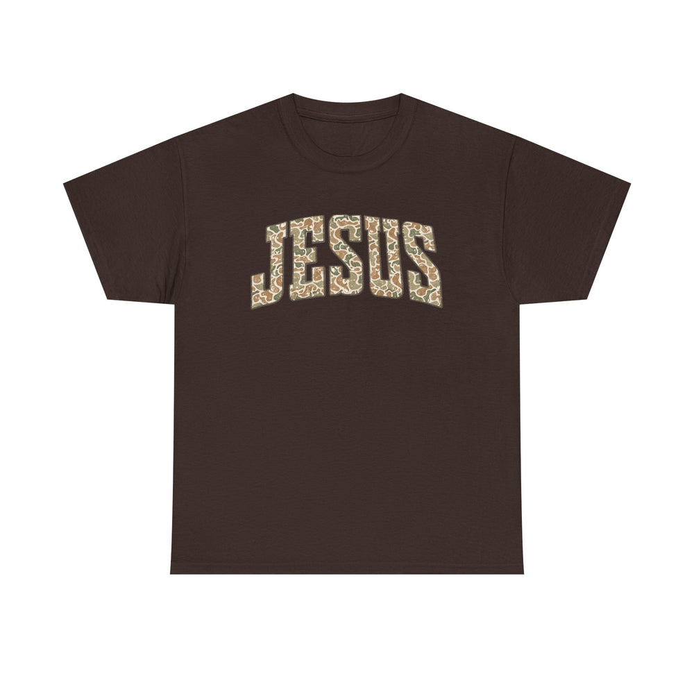 Jesus Script T‑Shirt — duck camo