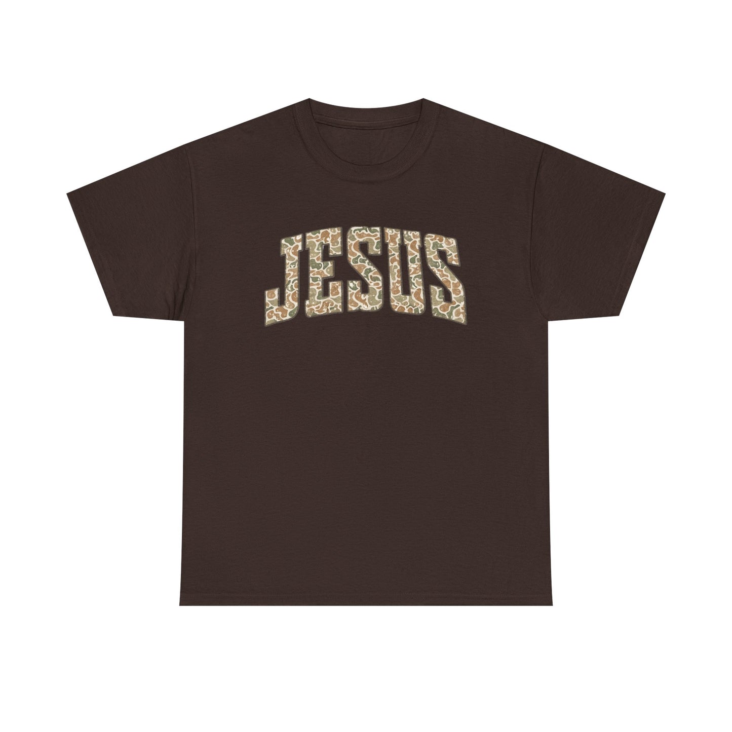 Jesus Script T‑Shirt — duck camo
