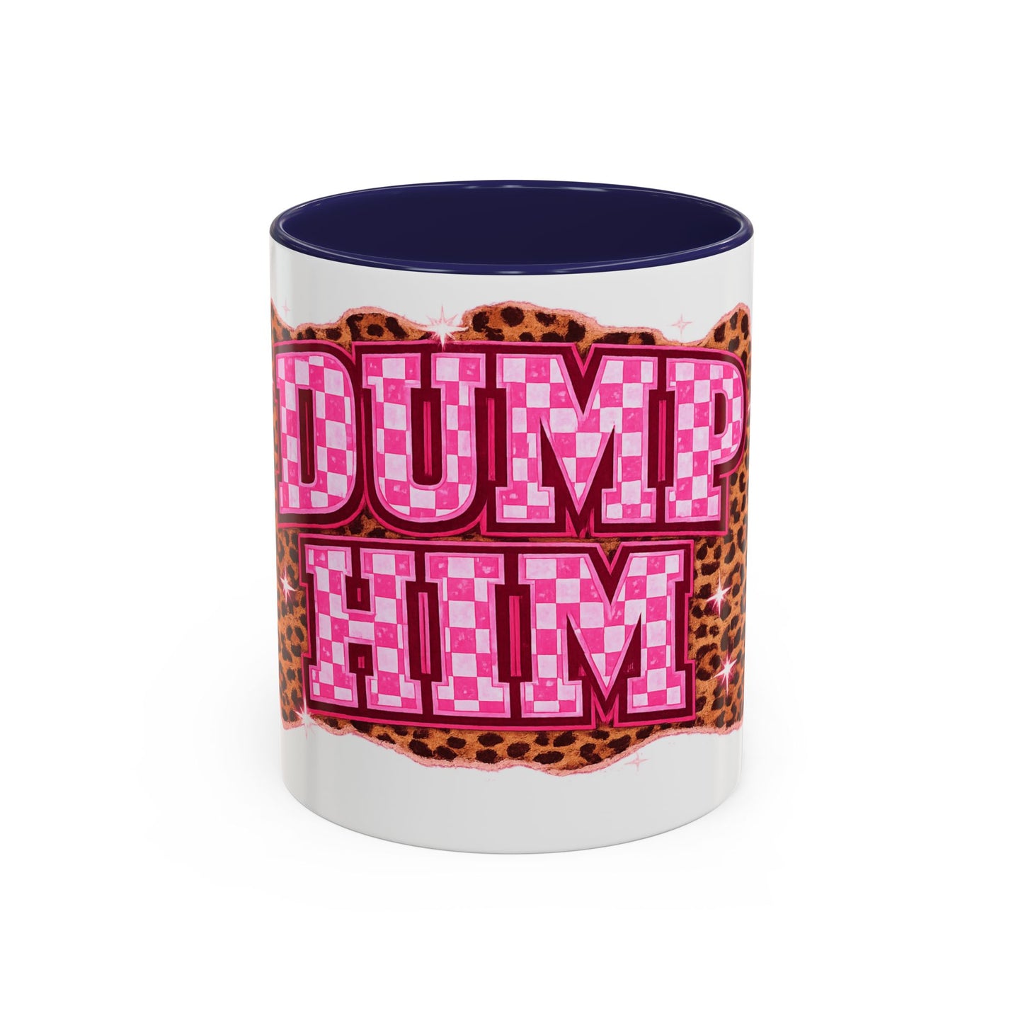 Accent Coffee Mug — "Dump Him" Pink Plaid Leopard Accent Mug (11/15 oz)