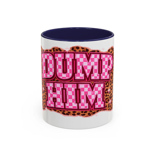Accent Coffee Mug — "Dump Him" Pink Plaid Leopard Accent Mug (11/15 oz)