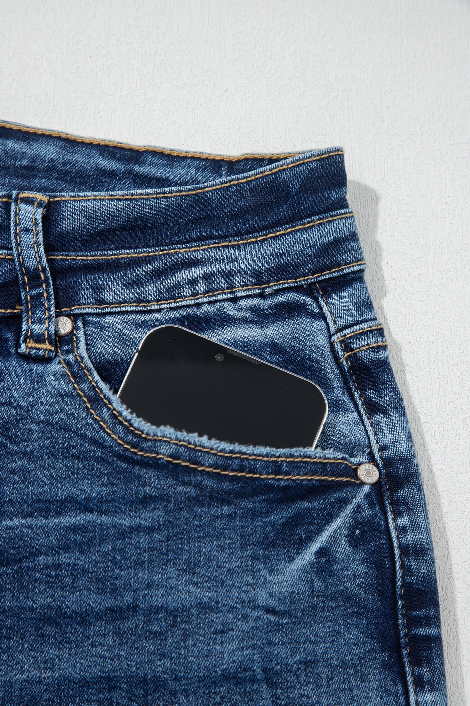 Sail Blue Acid Wash Pocket Detail Flare Jeans