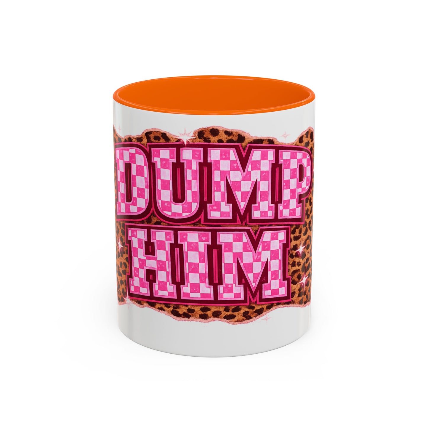 Accent Coffee Mug — "Dump Him" Pink Plaid Leopard Accent Mug (11/15 oz)