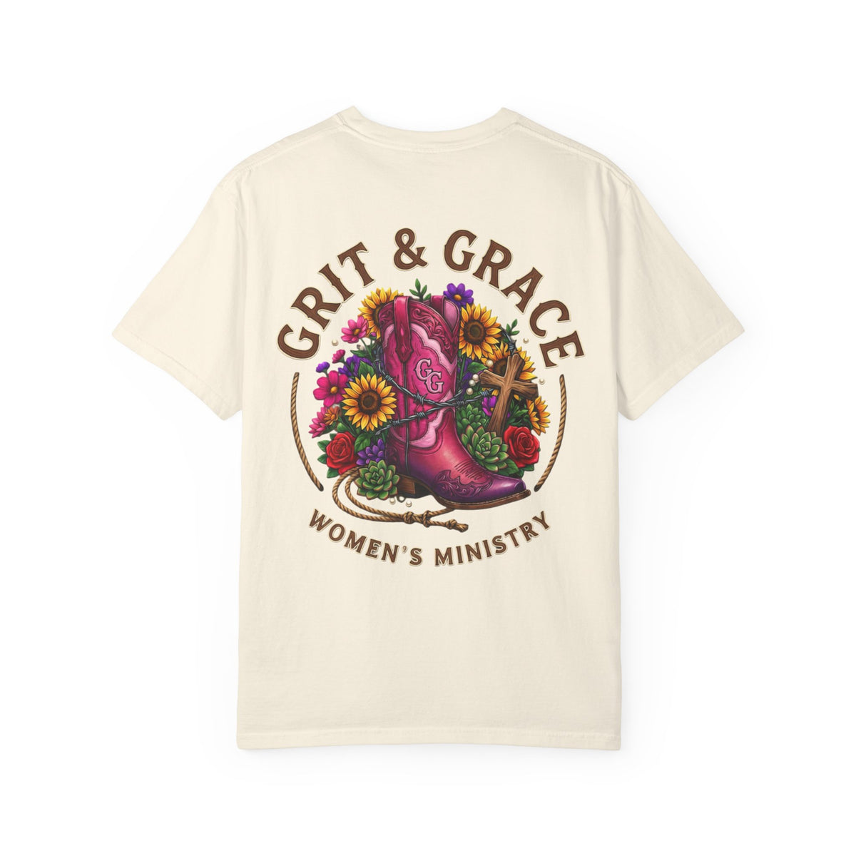 Grit & Grace Women’s Ministry T-Shirt — Floral Boot Christian Tee