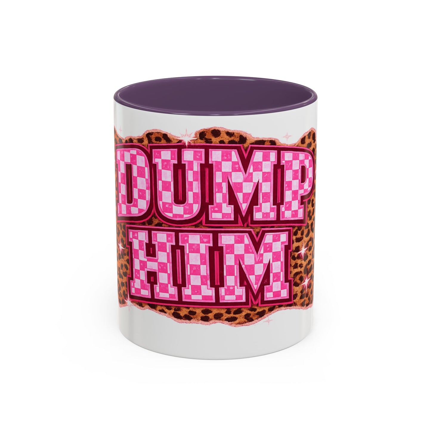 Accent Coffee Mug — "Dump Him" Pink Plaid Leopard Accent Mug (11/15 oz)