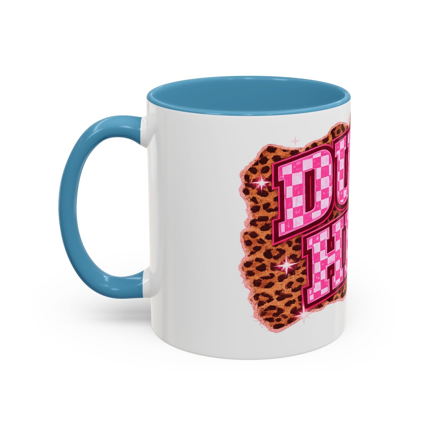 Accent Coffee Mug — "Dump Him" Pink Plaid Leopard Accent Mug (11/15 oz)