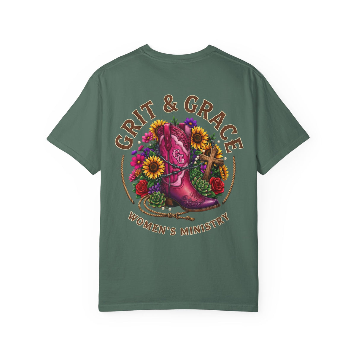 Grit & Grace Women’s Ministry T-Shirt — Floral Boot Christian Tee