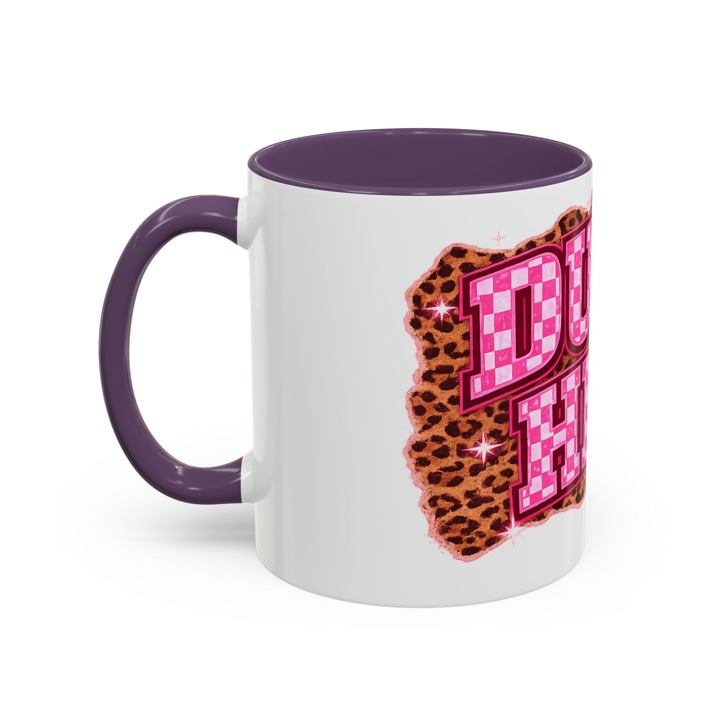 Accent Coffee Mug — "Dump Him" Pink Plaid Leopard Accent Mug (11/15 oz)
