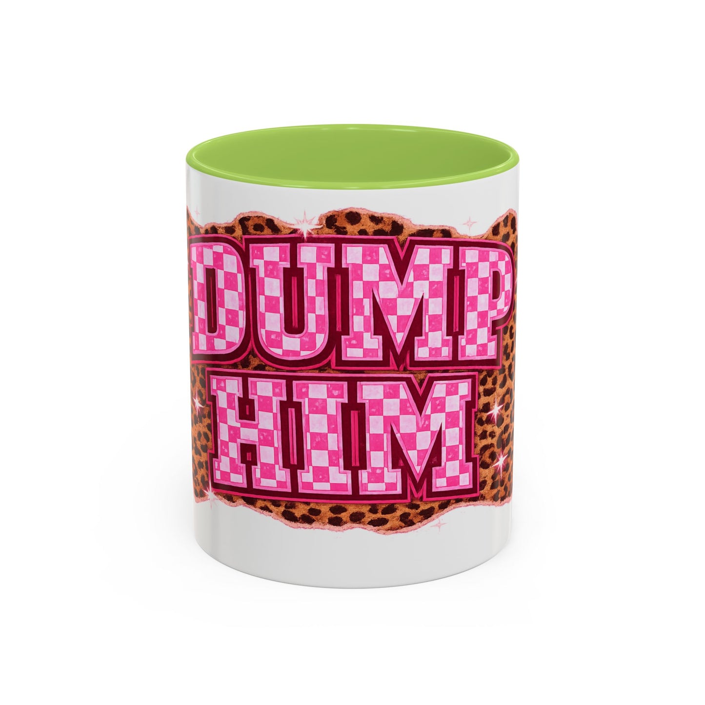 Accent Coffee Mug — "Dump Him" Pink Plaid Leopard Accent Mug (11/15 oz)