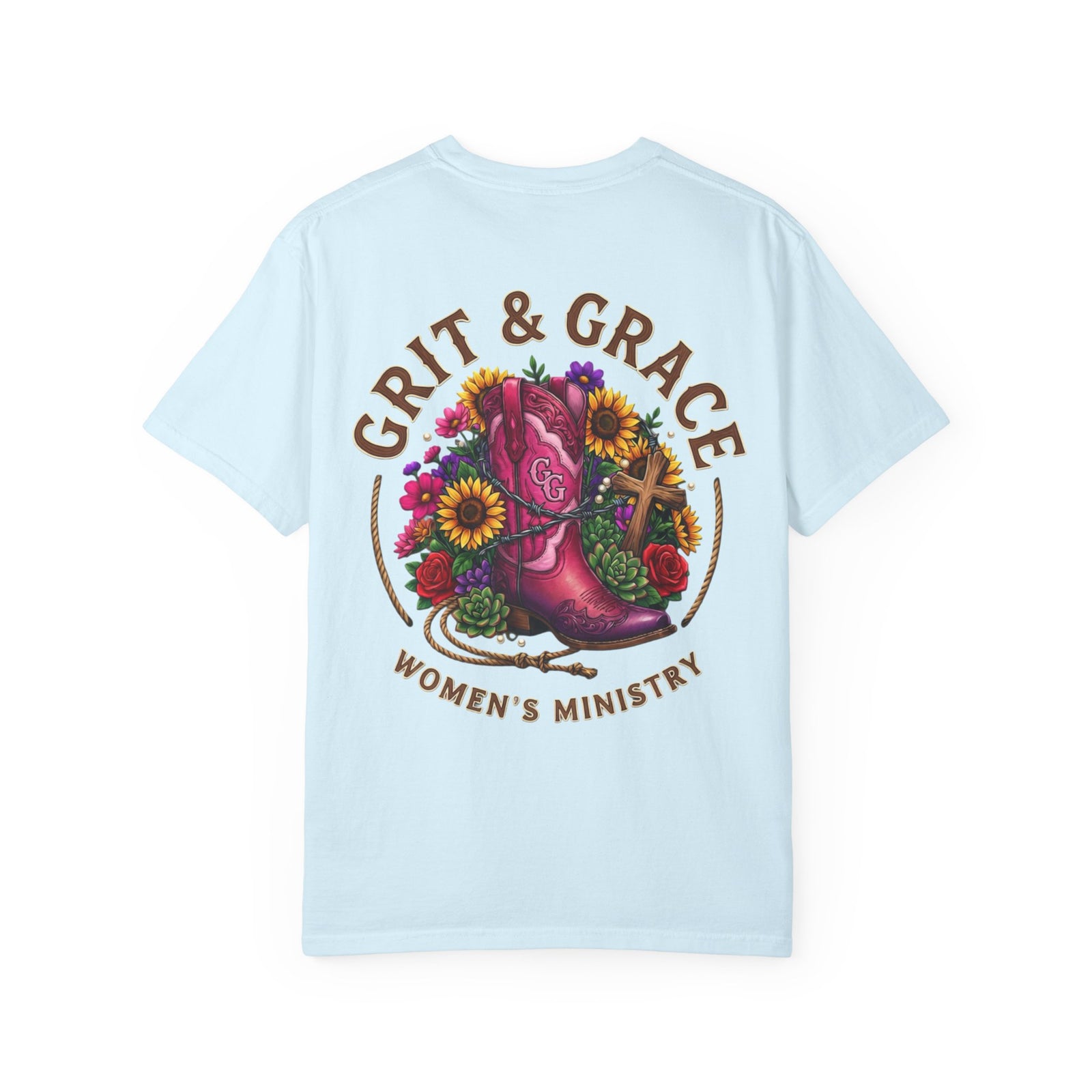 Grit & Grace Women’s Ministry T-Shirt — Floral Boot Christian Tee
