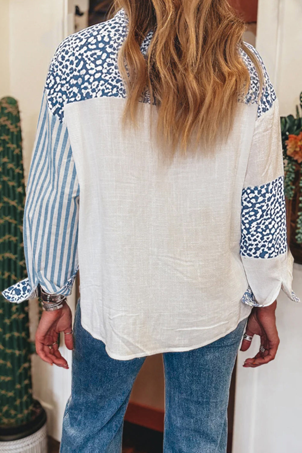 Pink 100% Cotton Leopard Striped Western Casual Shirt