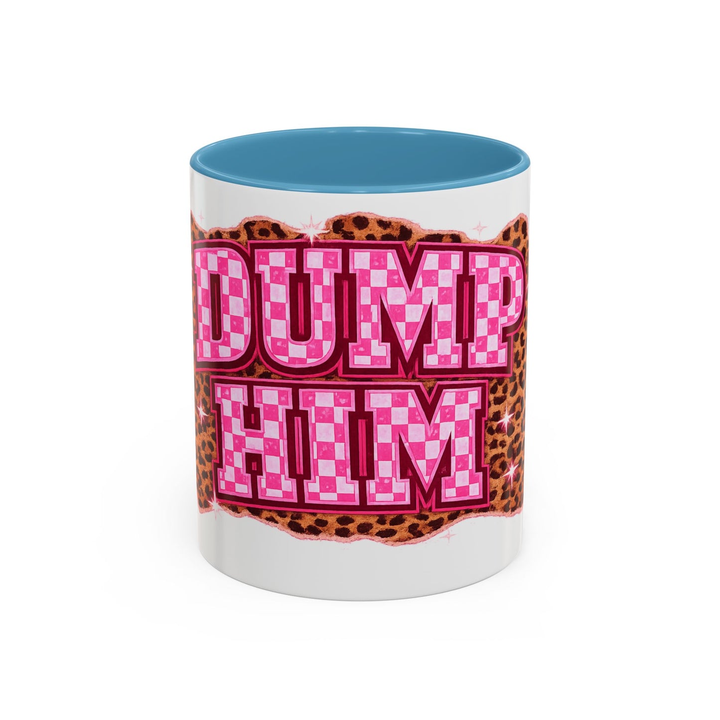 Accent Coffee Mug — "Dump Him" Pink Plaid Leopard Accent Mug (11/15 oz)