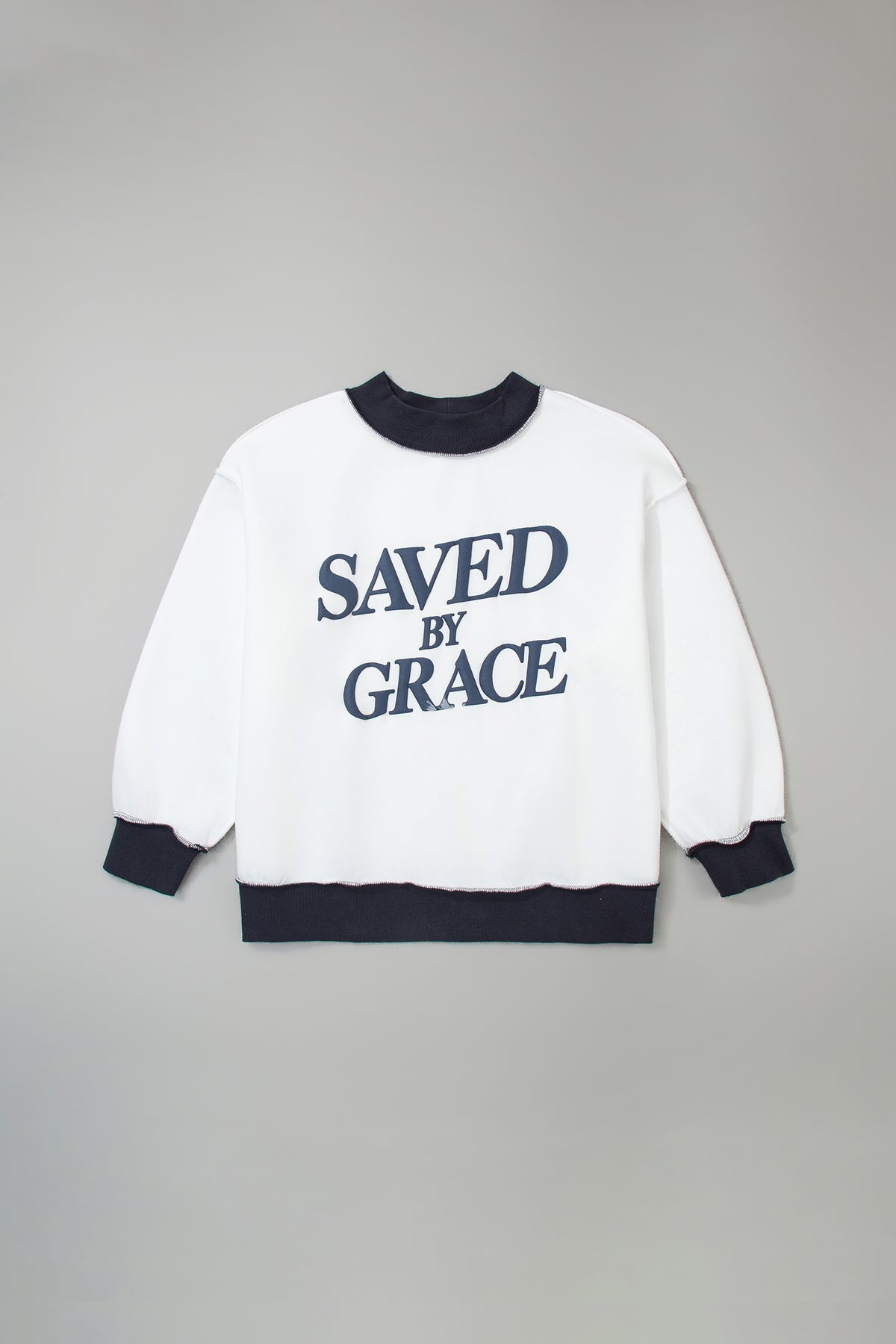 Beige SAVED BY GRACE Letter Print Color Block Mock Neck Plus Size Swea ...