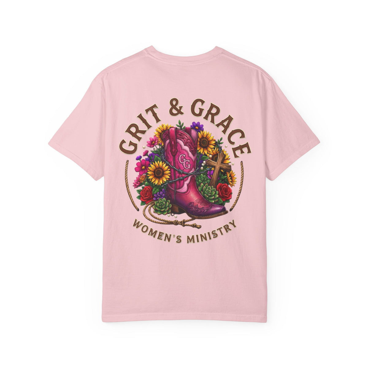 Grit & Grace Women’s Ministry T-Shirt — Floral Boot Christian Tee