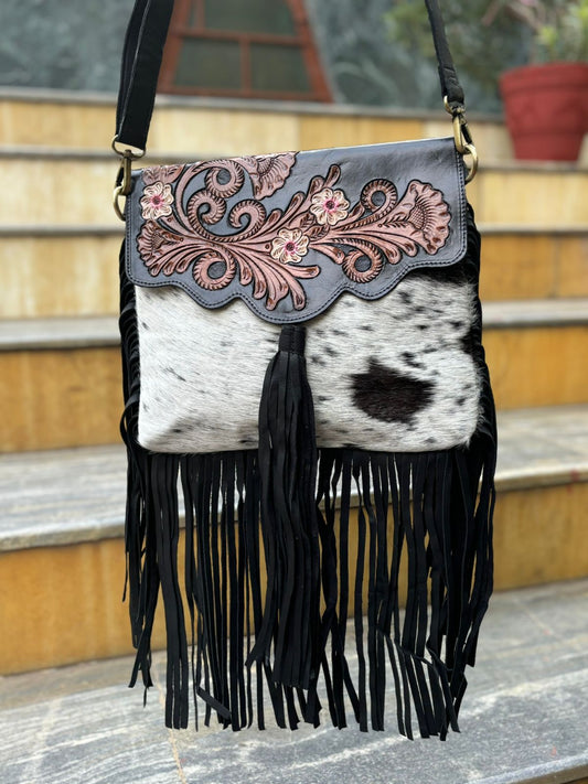 Dusty Rose Cowhide Fringe Bag