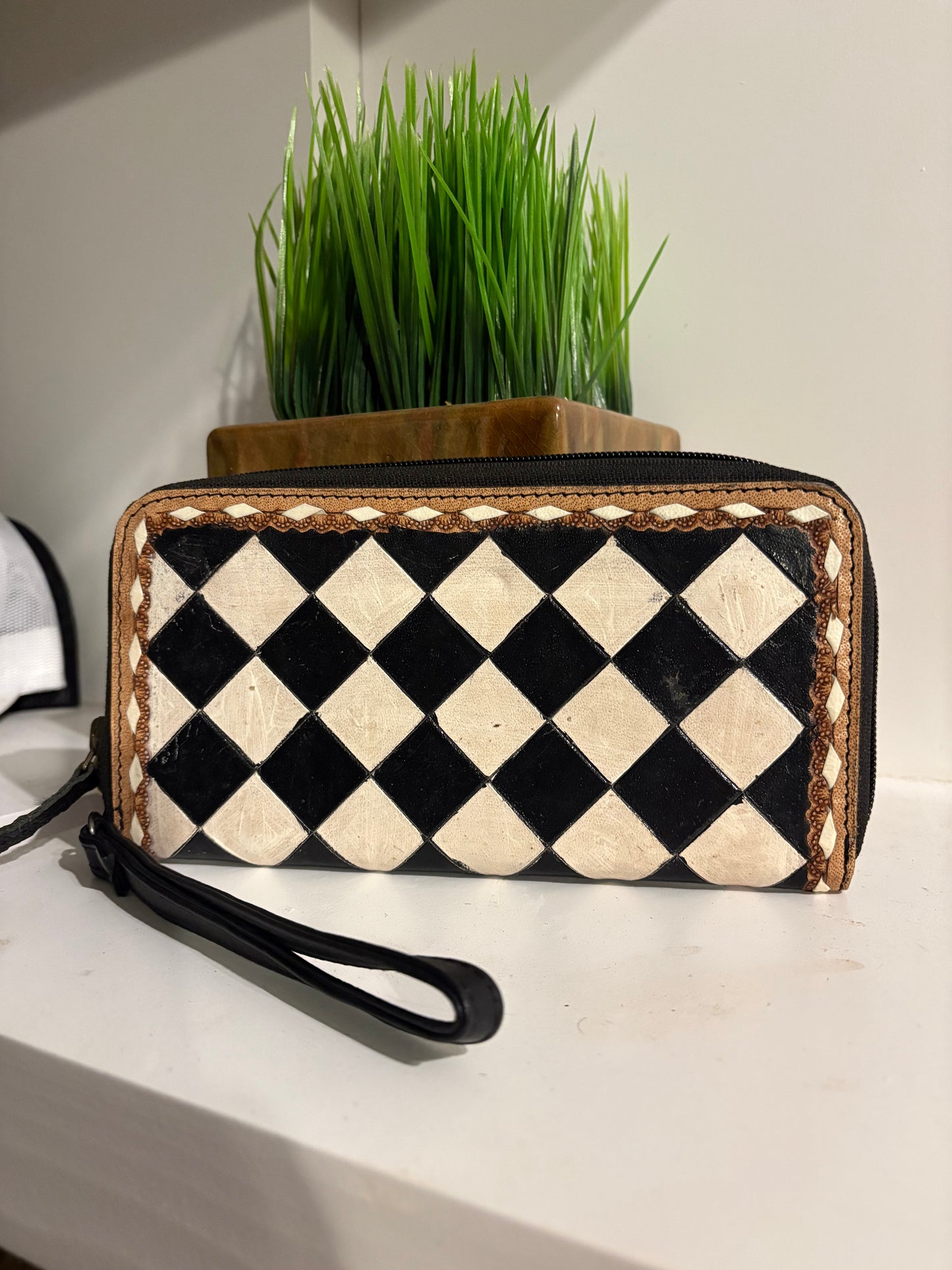 Checkered Charm Wristlet
