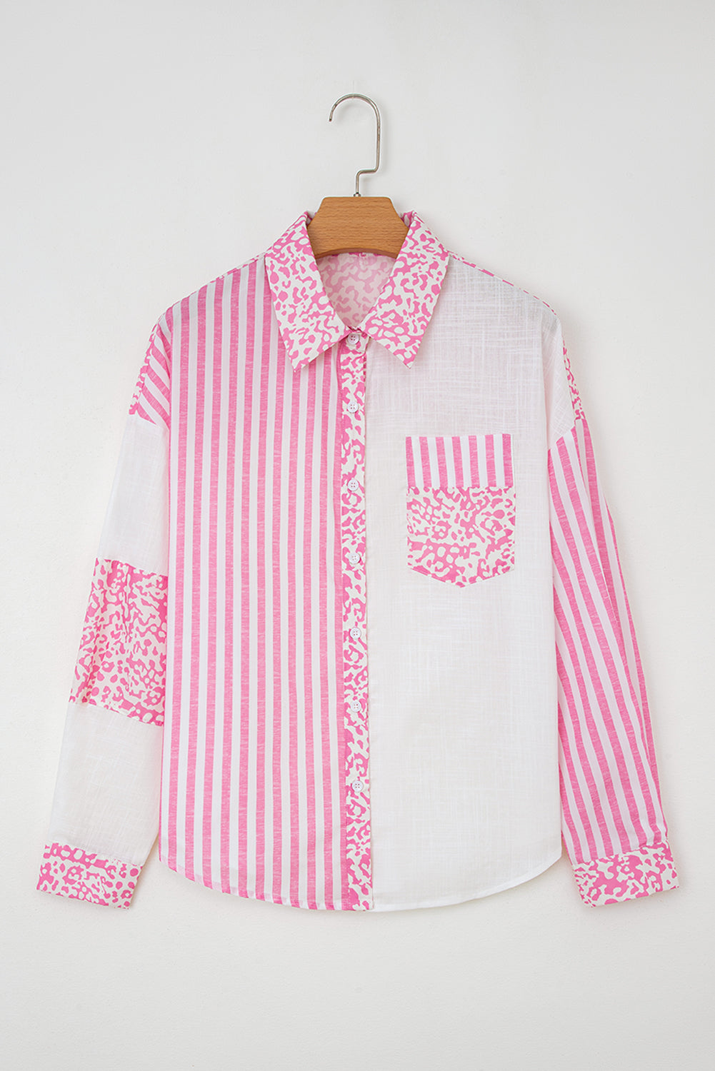 Pink 100% Cotton Leopard Striped Western Casual Shirt