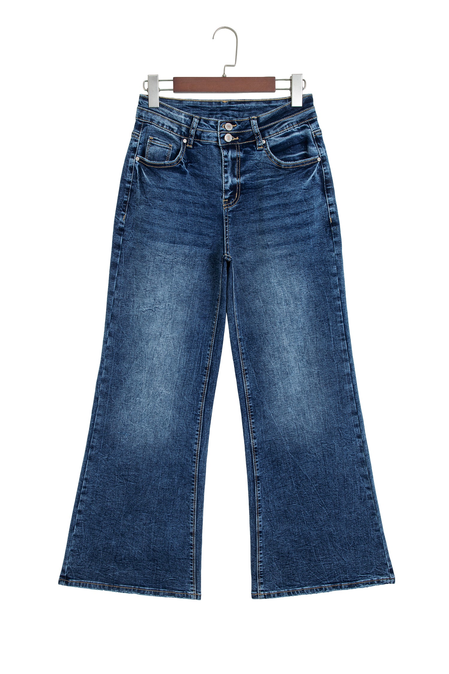 Sail Blue Acid Wash Pocket Detail Flare Jeans