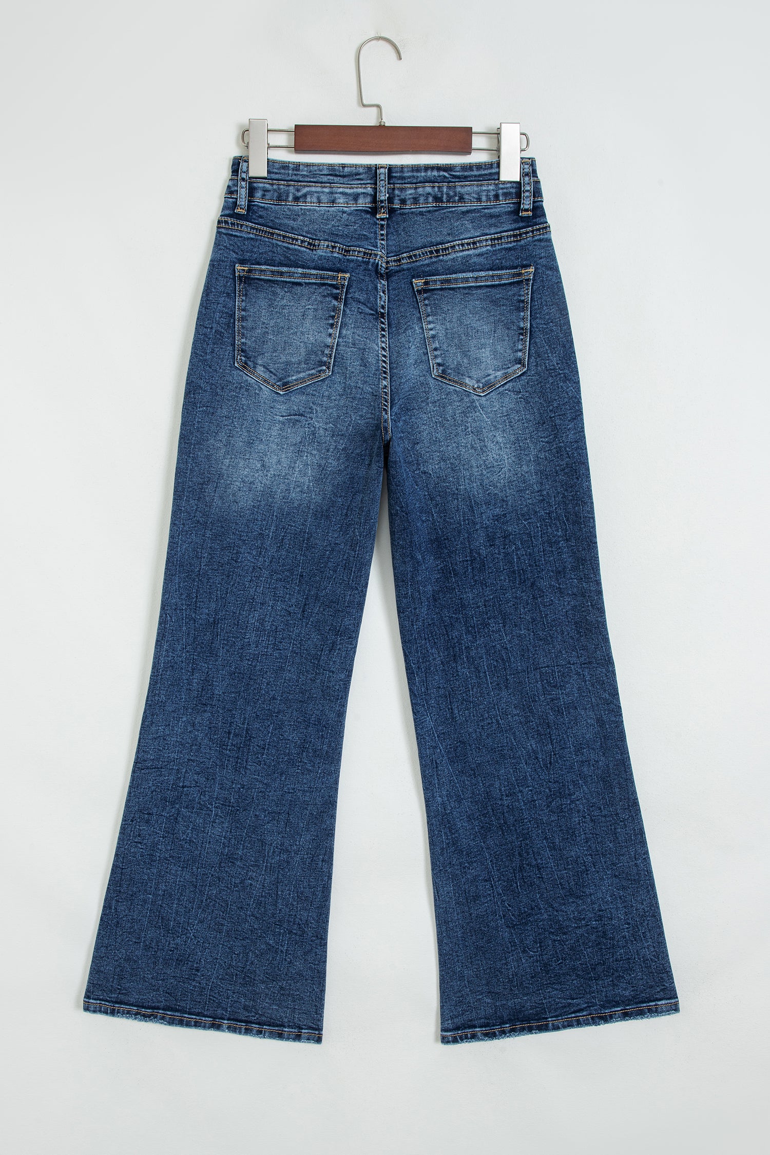 Sail Blue Acid Wash Pocket Detail Flare Jeans